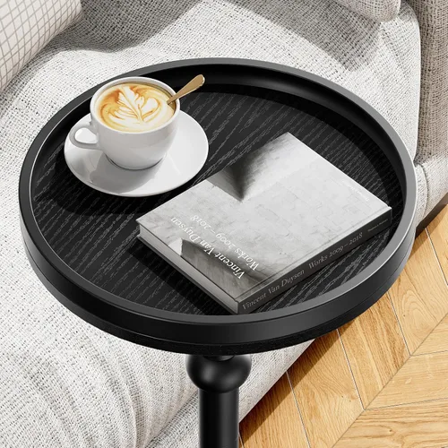 Miniatura 9 de Mesa auxiliar redonda pequeña, mesa de café para espacios pequeños, mesita de noche moderna con patas de metal, base de hierro con pedestal