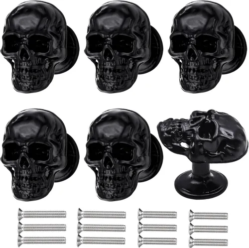 Paquete de 6 pomos de cajón de esqueleto de calavera, tiradores vintage de un solo agujero para armarios de cajones, estanterías, armarios,