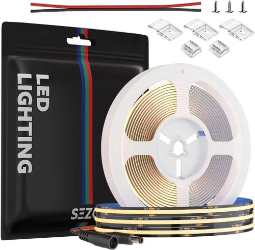Miniatura 20 de SEZO COB - Tira de luz LED blanca cálida 2700K 16.4ft 480LEDs/M CRI90+ 24V 0.315 in Ancho 9W/m Flexible Brillante Alta Densidad Uniforme FCOB LED