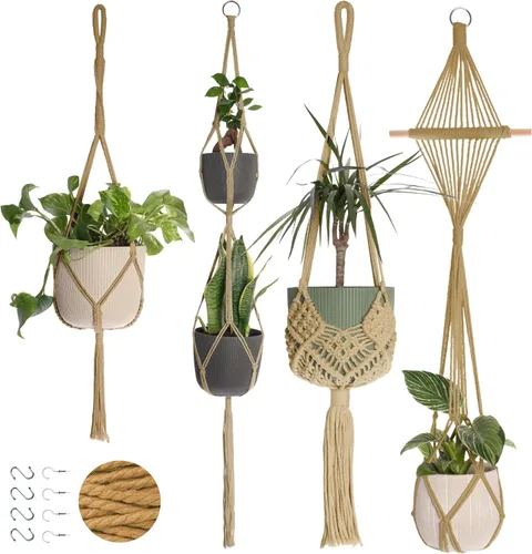 Miniatura 15 de Nook Theory Paquete de 4 Colgadores de Macramé para Plantas con 8 Ganchos - Macetas Colgantes para Plantas de Interior, Colgadores de Macramé Boho