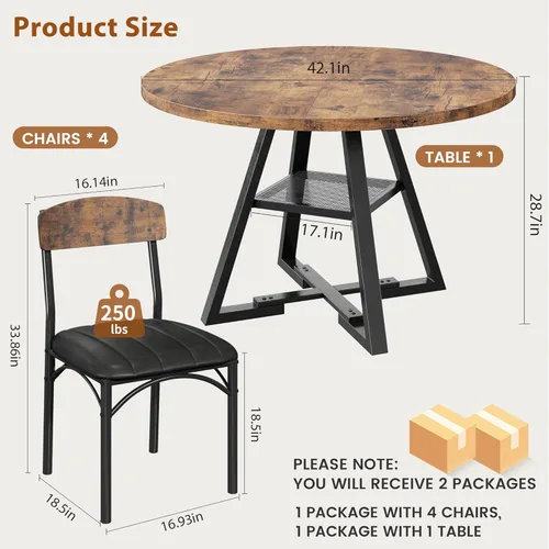 Miniatura 8 de Juego de mesa de comedor redonda para 4, mesa de cocina y sillas para 4, mesa circular redonda con pedestal para comedor cena mesa auxiliar, 5