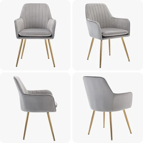 Miniatura 7 de Gold Thumb Juego de 2 sillas de comedor de terciopelo con respaldo medio, sillón moderno de ocio con patas chapadas en oro, silla tapizada para sala