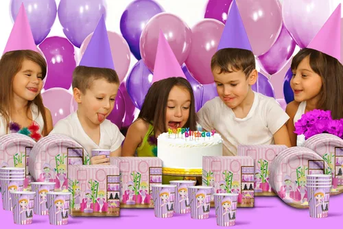 Miniatura 7 de Suministros para fiestas de spa para niñas - Kit de fiesta de pijamas para 16 El juego de vajilla incluye platos, servilletas y tazas