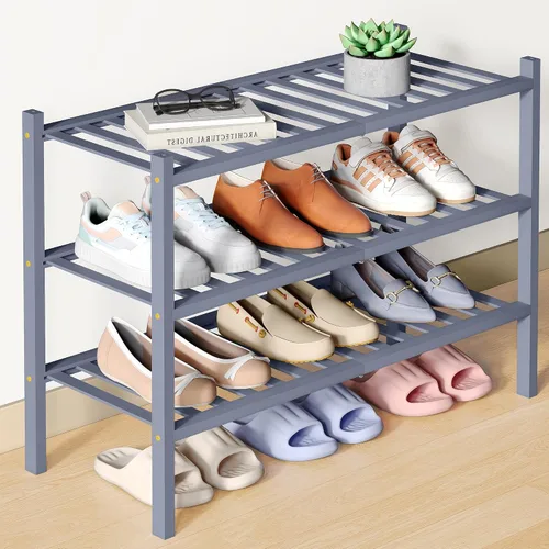 Miniatura 104 de Smiry Zapatero de bambú para clóset, organizador de zapatos apilable de 4 niveles largo de madera, estante de almacenamiento de zapatos Negro