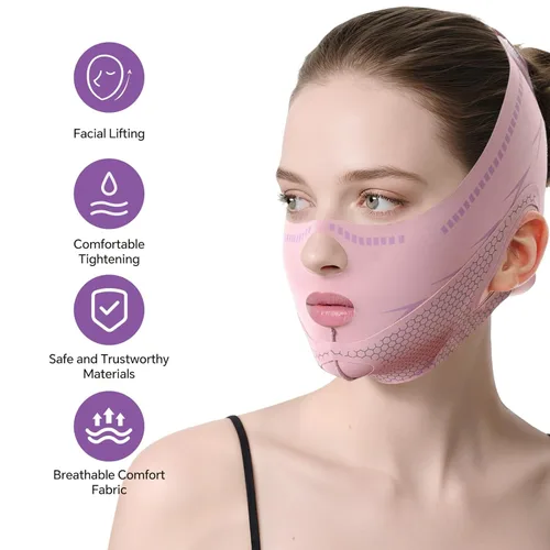 Miniatura 4 de Máscara de elevación de barbilla con línea V, correa de barbilla reductora de doble barbilla para dormir, máscara de estiramiento facial