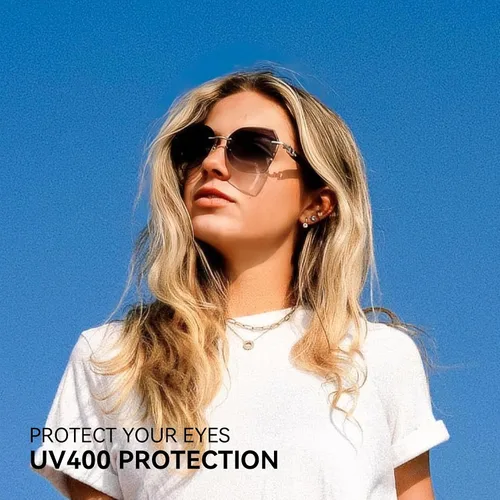 Miniatura 8 de ZENOTTIC Lentes de sol sin montura de gran tamaño para mujer, diseño geométrico de corte de diamante, lentes degradados, protección UV, tonos de moda