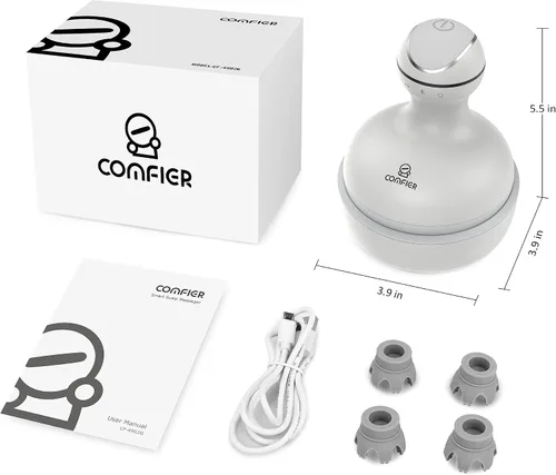 Miniatura 9 de COMFIER Masajeador eléctrico de cabeza de cuero cabelludo con 4 cabezales de masaje de silicona suave, masajeador portátil para el crecimiento