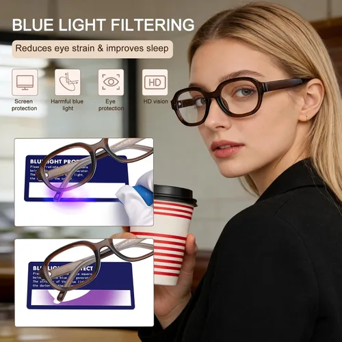 Miniatura 4 de Dollger Lentes ovalados de luz azul para mujeres y hombres, de gran tamaño, lindos retro de los años 90, grandes y elegantes con bloqueo de luz
