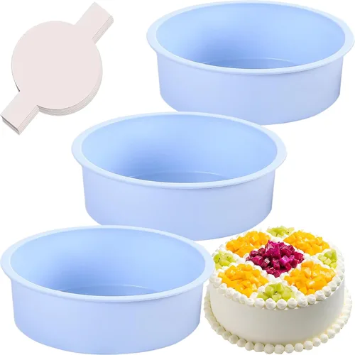 Miniatura 17 de Moldes redondos de 4 pulgadas para hornear, paquete de 3 moldes de silicona para pasteles con 40 piezas de papel pergamino, moldes antiadherentes