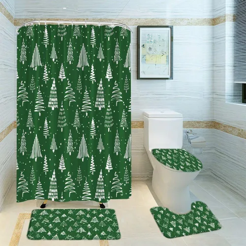 Miniatura 14 de Cortina de ducha de ciervos de Navidad, bosque nevado, ciervos, granja, renos, naturaleza, nevado, paisaje, tela, juego de cortinas de baño