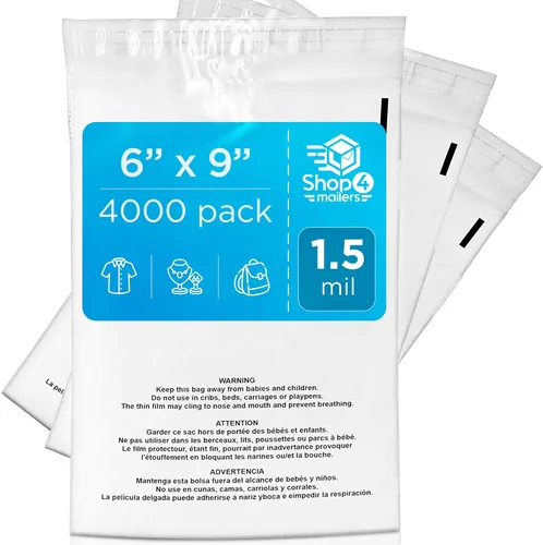 Miniatura 8 de Shop4Mailers Bolsa de polietileno transparente de 6 x 9 con advertencia de asfixia – Adhesivo autosellante, bolsa transparente de 1.5 mil para FBA