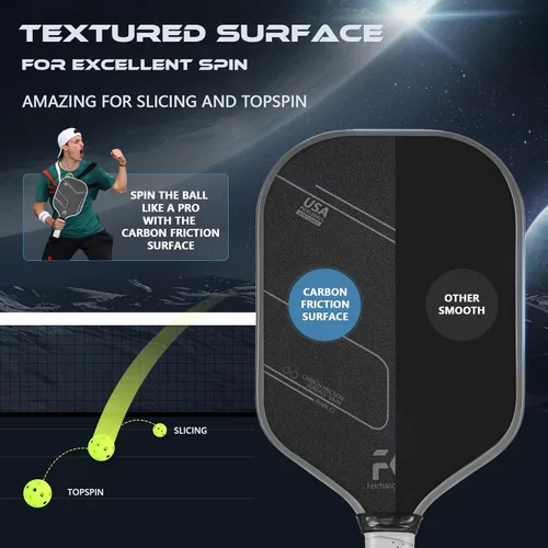 Miniatura 4 de Juego de 2 palas de pickleball T700 y 0.630 in de fibra de carbono con superficie mate CMS núcleo de panal ligero y protector de borde duradero