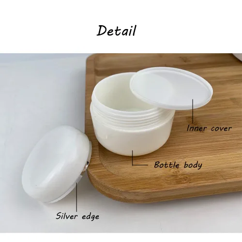 Miniatura 2 de Mini tarros de crema PP blanco de 0.7 fl oz, borde plateado, con tapa de tornillo y forro de PP, macetas de plástico recargables para muestras