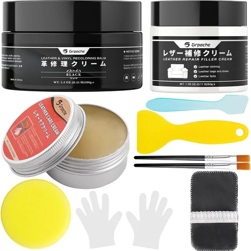 Miniatura 11 de Bálsamo de recoloración de cuero beige, acondicionador de aceite de visón para cuero y crema de relleno de cuero, kit de reparación de cuero