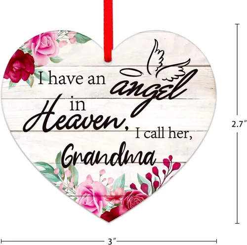 Miniatura 3 de SICOHOME Adorno conmemorativo para abuela, recuerdo con texto en inglés "I Have an Angel in Heaven", regalos de condolencias por la pérdida