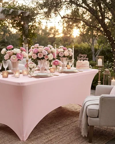 Miniatura 2 de Fixwal Baby Pink Stretch Table Cloth Rectangle 2 Pack 4Ft, Spandex Fitted Table Covers Washable for Party, Trade Show, Banquet, Wedding, Buffet
