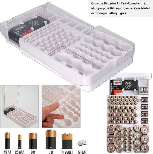 Miniatura 2 de Caja de almacenamiento organizadora de baterías con probador, tapa transparente, organizador de batería, soporte para 93 baterías, caja