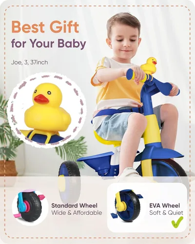 Miniatura 4 de KRIDDO - Triciclos 2 en 1 para niños de 18 meses a 3 años, ruedas EVA mejoradas, ideal para regalo para niños de 2 a 3 años, con mango de empuje