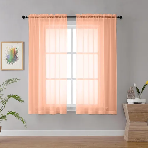 Miniatura 38 de YHSF Cortinas traslúcidas – Juego de 2 paneles para decoración del hogar – Elegantes cortinas de gasa sólida con bolsillo para barra