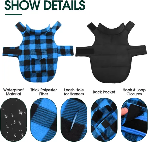 Miniatura 2 de Kuoser - Abrigo de invierno para perro de estilo británico, resistente al viento, ropa para perros, chaquetas para perros, chaleco para perros