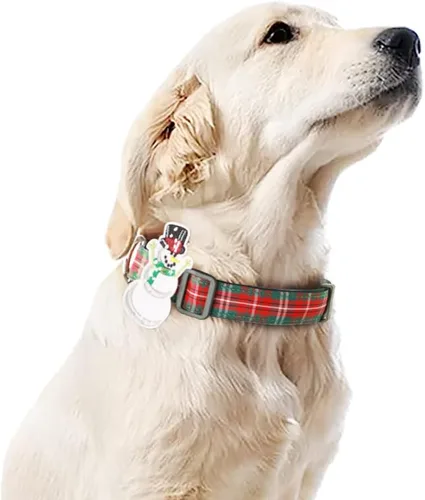 Miniatura 3 de Collares navideños para perros con bonita decoración de muñeco de nieve, patrón de búfalo rojo y verde, ajustable para perros medianos y grandes