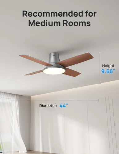 Miniatura 7 de DREO Ventilador de techo, ventilador de techo de perfil bajo de 44 pulgadas con luz y control remoto, LED de 5CCT, 6 niveles regulables, motor Negro
