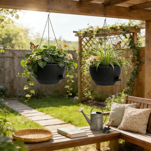 Miniatura 8 de UOUZ Paquete de 2 macetas colgantes grandes de 13 pulgadas con riego automático para plantas de interior y exterior, macetas colgantes con depósito