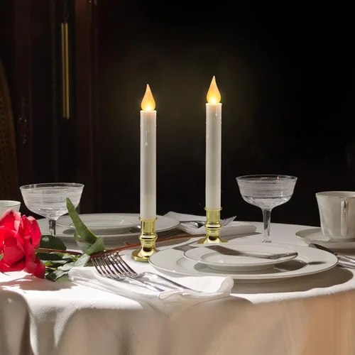 Miniatura 2 de FURORA LIGHTING Velas LED cónicas blancas con soportes dorados, paquete de 2 con temporizador de 5/19, elegante brillo sin llama para decoración