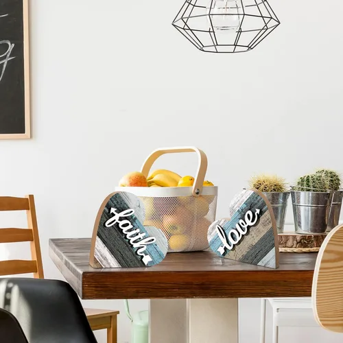 Miniatura 4 de Jetec 2 piezas de decoraciones rústicas de mesa para sala de estar, hogar, granja, centros de mesa, pequeños adornos de corazón de madera con amor
