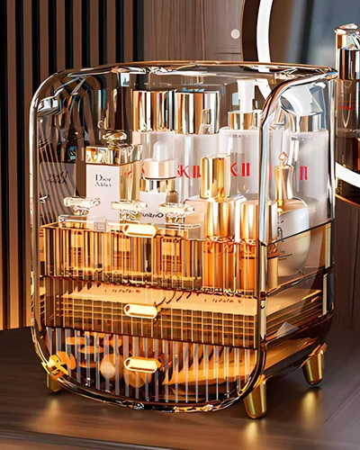 Miniatura 8 de Organizador de maquillaje, organizador de maquillaje de cosméticos de gran capacidad para tocador, a prueba de polvo, impermeable, vitrina
