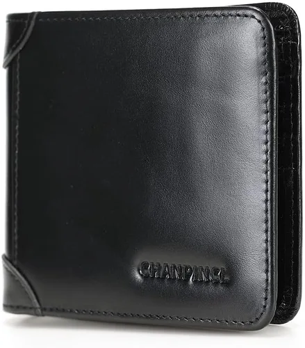 Miniatura 68 de Billetera de piel triple con bloqueo RFID para hombre con 2 ventanas de identificación, 2 compartimentos para efectivo, 6-8 ranuras para tarjetas