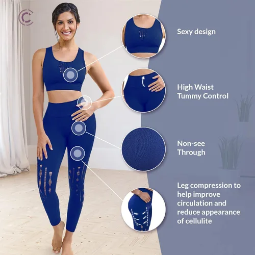 Miniatura 2 de CURVEEZ Workout Ultimate Air - Conjunto de 2 piezas para mujer, leggings de yoga sin costuras con brasier deportivo, camiseta sin mangas, conjuntos