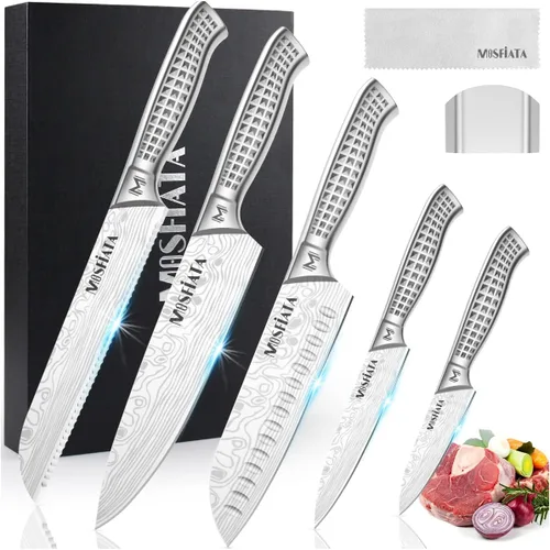 Miniatura 11 de MOSFiATA Juego de 6 cuchillos, juego de cuchillos japoneses de acero inoxidable para cocina con bolsa de almacenamiento de tela Oxford, apto