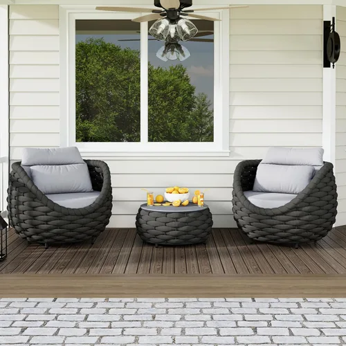 Miniatura 30 de Juego de muebles de patio de 4 piezas ensamblado, conjunto de sofá de conversación para exteriores de cuerda tejida a mano - Sofá de aluminio Cuerda
