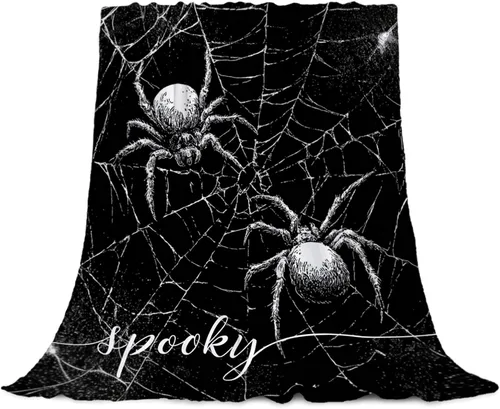 Miniatura 15 de YeeJu Manta de Halloween pequeña de fantasma espeluznante negro, manta de Halloween para bebé, manta acogedora suave y ligera de felpa de forro