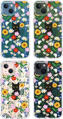 Miniatura 4 de MOSNOVO Funda para iPhone 13/14, grado militar, probada en caídas de 6.6 pies, transparente con gato negro en diseño de jardín Transparente - Gato