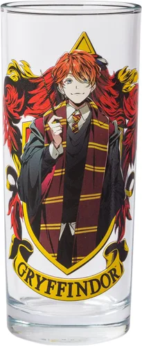 Miniatura 4 de Silver Buffalo Harry Potter Gryffindor Squad con Hermione Granger, Ron Weasley, y Fred y George estilo anime, juego de 4 vasos de vidrio de 10 onzas