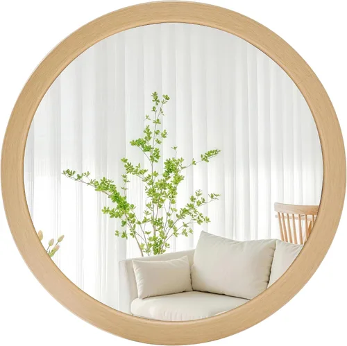Miniatura 24 de CULER Espejo Redondo de 36 Pulgadas, Espejo de Pared Templado Rústico de Baño con Marco de Madera de Nogal, Espejos Circulares de Madera