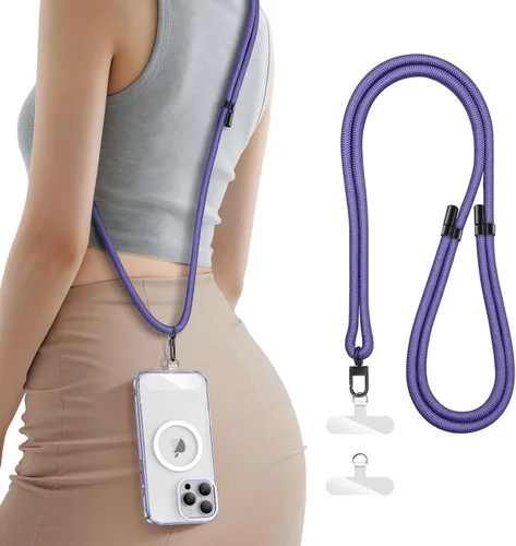 SSLOTSCASE Cordón cruzado para teléfono con 2 pestañas transparentes de TPU, correa de cuello doble flexible multifuncional, mosquetón resistente y