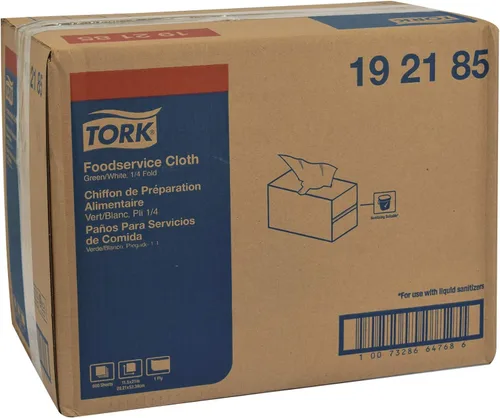 Miniatura 7 de Tork Toalla de limpieza para servicio de alimentos, color verde/blanco, 1/4 plegada, 1 x 600 toallas, 192185