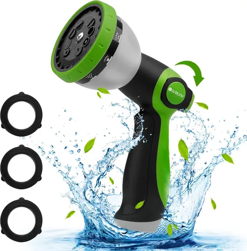 Miniatura 9 de BIBURY Boquilla de manguera de jardín, rociador de manguera de agua de aleación de zinc resistente con 10 patrones y control de pulgar, accesorio