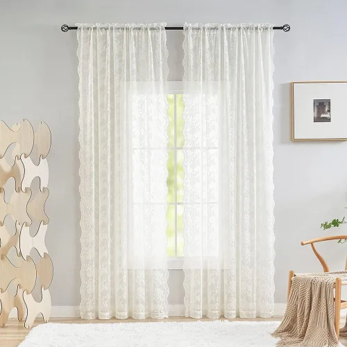 Miniatura 72 de YJ YANJUN Cortinas traslúcidas negras de 54 pulgadas de largo, panel de cortina de encaje gótico victoriano para cocina, cortinas cortas de Negro