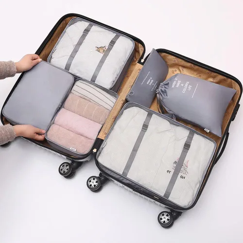 Miniatura 8 de Fxkoolr Juego de 6 cubos de embalaje, organizadores de equipaje para viajes (gris)