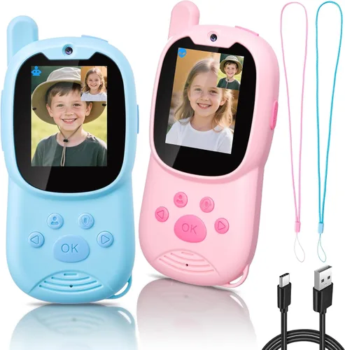 Walkie Talkies de video para niños de 3 a 12 años, juguetes recargables Walkie Talky con cámara HD y cambiador de voz de 1000 pies de largo alcance,
