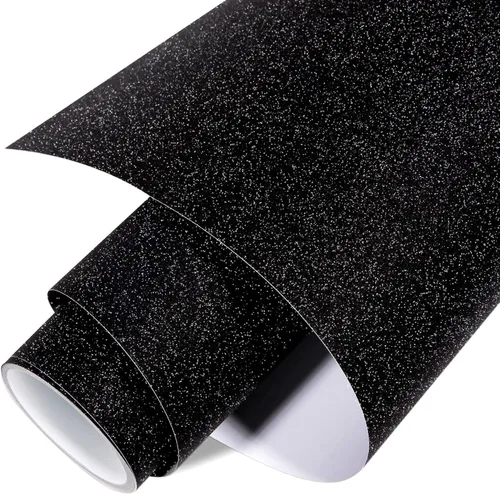 VINYL FROG Vinilo adhesivo brillante de 12 x 60 pulgadas, vinilo permanente con purpurina negra para cortador de manualidades para decoración del