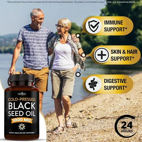 Miniatura 3 de NEW AGE Cápsulas de gel blando de aceite de semilla negra, prensado en frío de alta calidad, Nigella sativa que produce aceite de semilla de comino