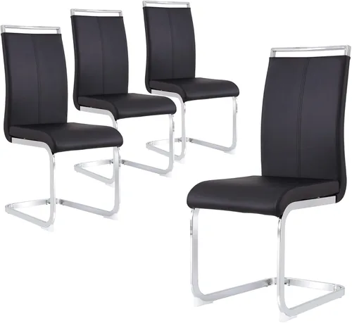 Miniatura 18 de gopop Juego de sillas de comedor, sillas modernas de metal con asiento acolchado de piel sintética, respaldo alto y patas cromadas resistentes, claro