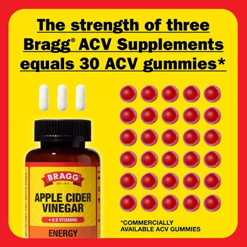 Miniatura 4 de Bragg Energy Cápsulas de vinagre de sidra de manzana con vitaminas B-12, 90 cápsulas, control de peso, sin OMG, vegano, sin gluten, sin azúcar