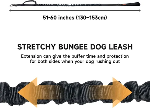 Miniatura 2 de EXCELLENT ELITE SPANKER Correa táctica elástica para perros con bungee, correa militar ajustable de liberación rápida con 2 asas de control (Negro)