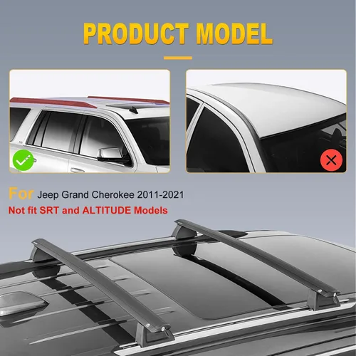 Miniatura 3 de OCPTY Barras transversales para portaequipajes para Jeep Grand Cherokee 2011 2012 2013 2014 2015 2016 2017 2018 2019 2020 2021 con rieles laterales